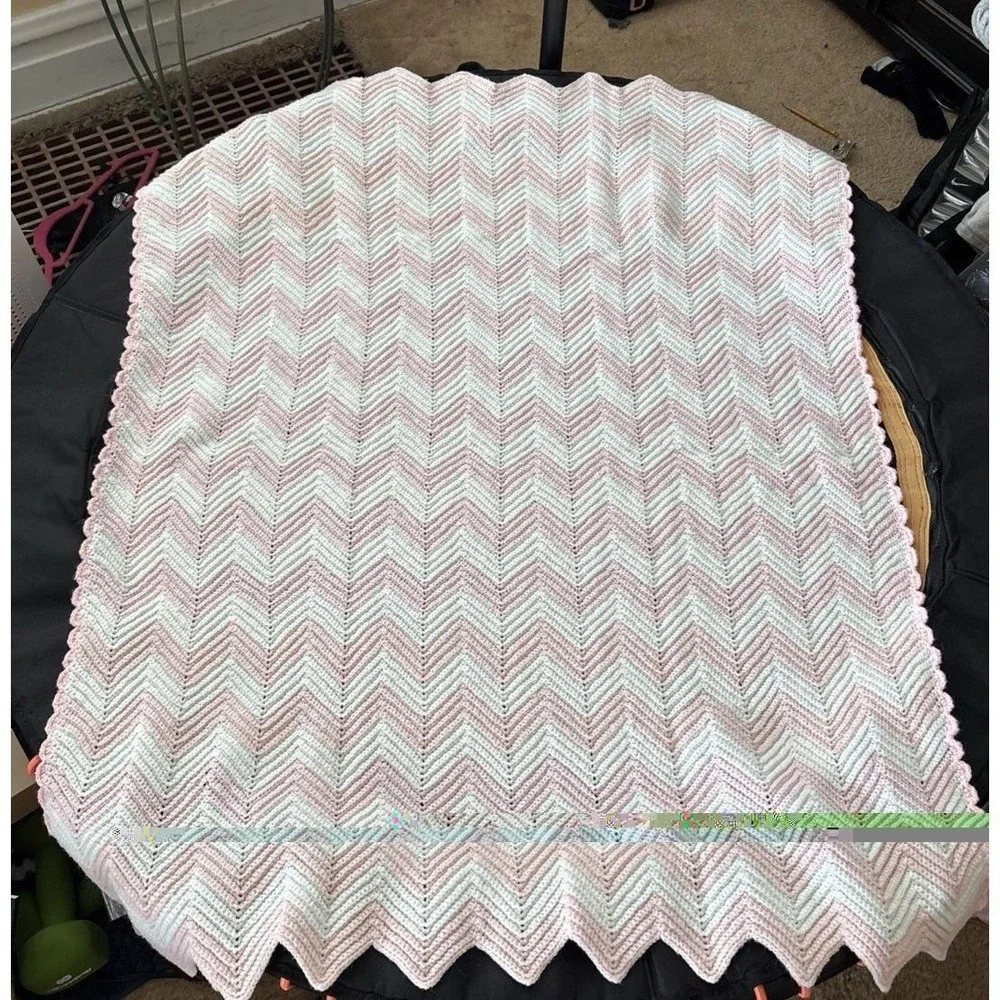 Chevron Pink And White Baby Afghan 46x35